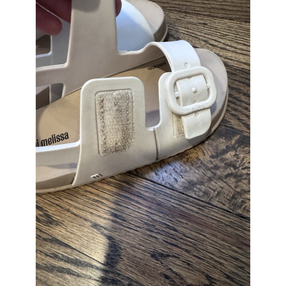 Mini Melissa White and Tan Kids Buckle Sandals - Picture 11 of 15